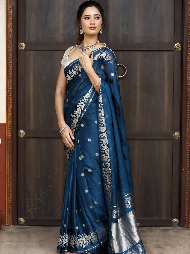 Pure kota fancy saree for women | blue | zari border | party wear