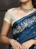 Pure kota fancy saree for women | blue | zari border | party wear