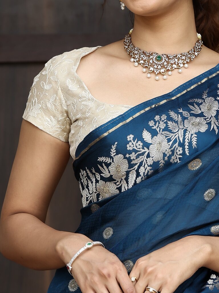Pure kota fancy saree for women | blue | zari border | party wear