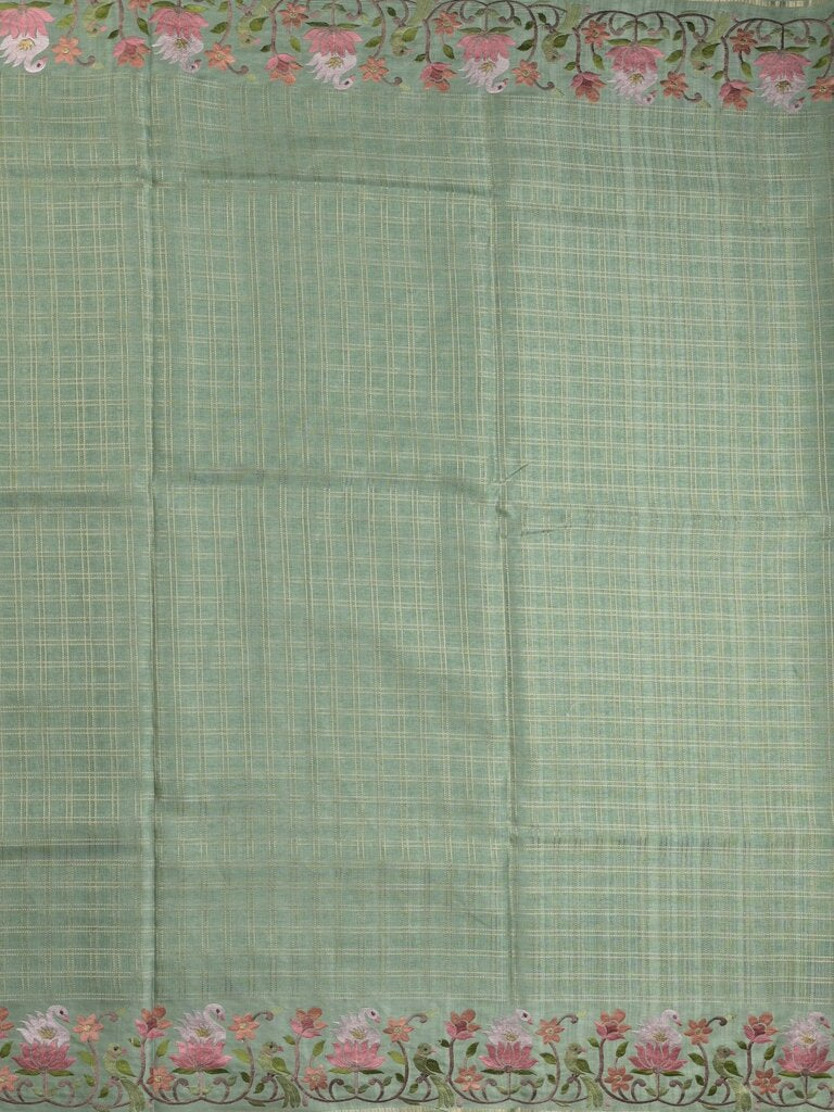 Tussar fancy saree allover checks with embroidery border and attached blouse
