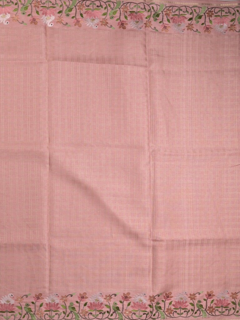 Tussar fancy saree allover checks with embroidery border and attached blouse