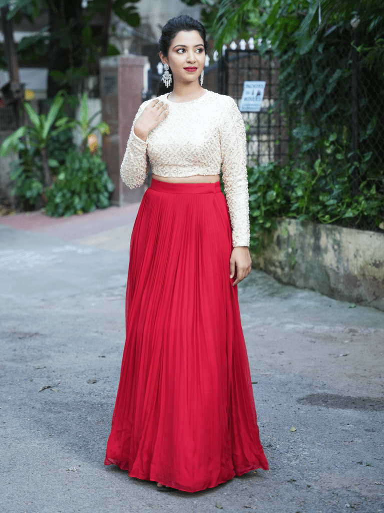 Red and white georgette dress