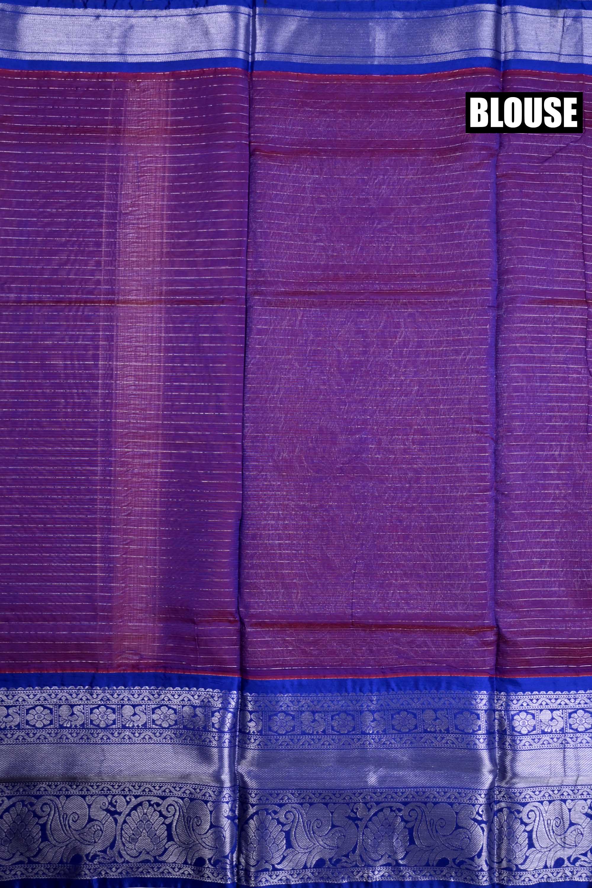 Mangalgiri pattu saree red and blue color with allover silver zari checks weeving, big zari border and plain blouse