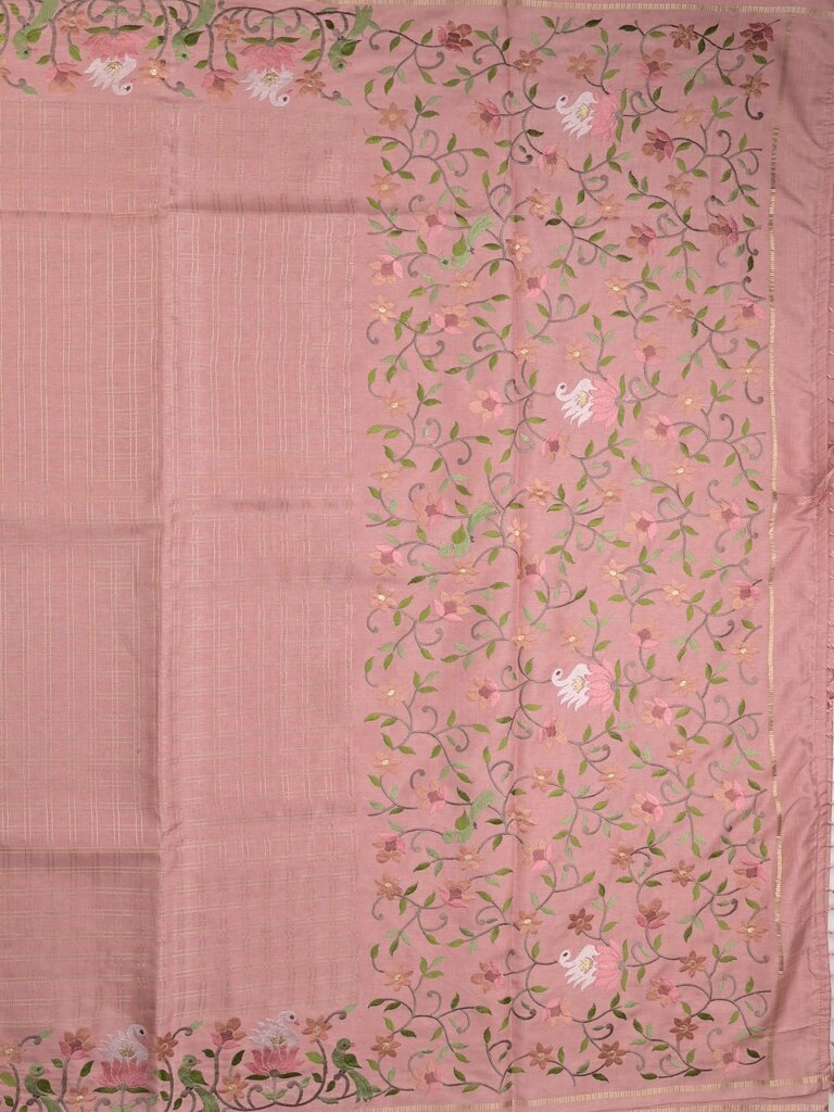 Tussar fancy saree allover checks with embroidery border and attached blouse