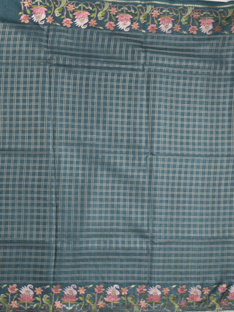 Tussar fancy saree allover checks with embroidery border and attached blouse