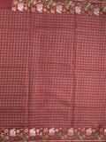 Tussar fancy saree allover checks with embroidery border and attached blouse
