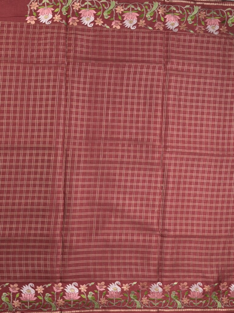 Tussar fancy saree allover checks with embroidery border and attached blouse