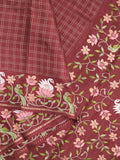 Tussar fancy saree allover checks with embroidery border and attached blouse