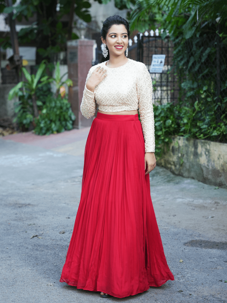 Red and white georgette dress