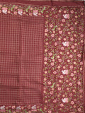 Tussar fancy saree allover checks with embroidery border and attached blouse