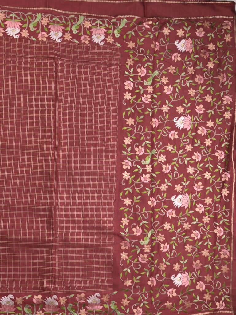 Tussar fancy saree allover checks with embroidery border and attached blouse