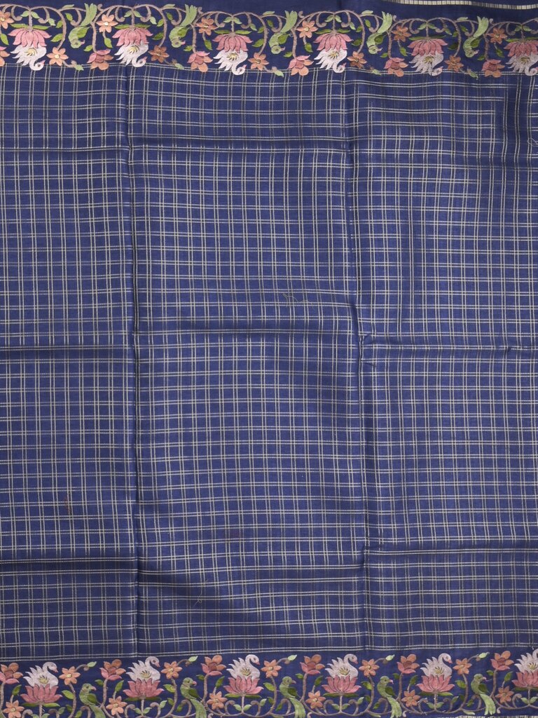 Tussar fancy saree allover checks with embroidery border and attached blouse
