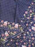 Tussar fancy saree allover checks with embroidery border and attached blouse