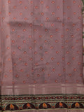 Silk kota fancy saree peach color with allover digital prints & printed and zari border with short pallu and printed blouse