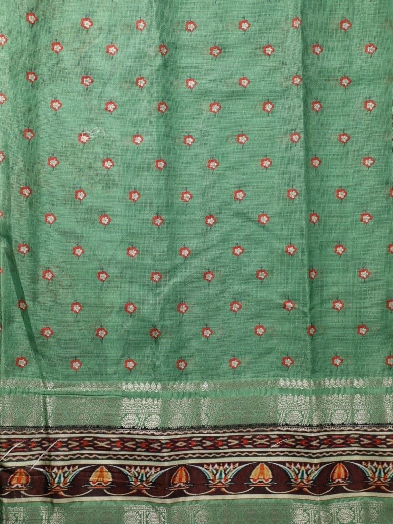 Silk kota fancy saree pista green color with allover digital prints & printed and zari border with short pallu and printed blouse