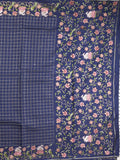 Tussar fancy saree allover checks with embroidery border and attached blouse