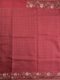 Tussar fancy saree allover checks with embroidery border and attached blouse