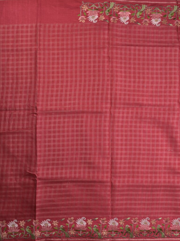 Tussar fancy saree allover checks with embroidery border and attached blouse