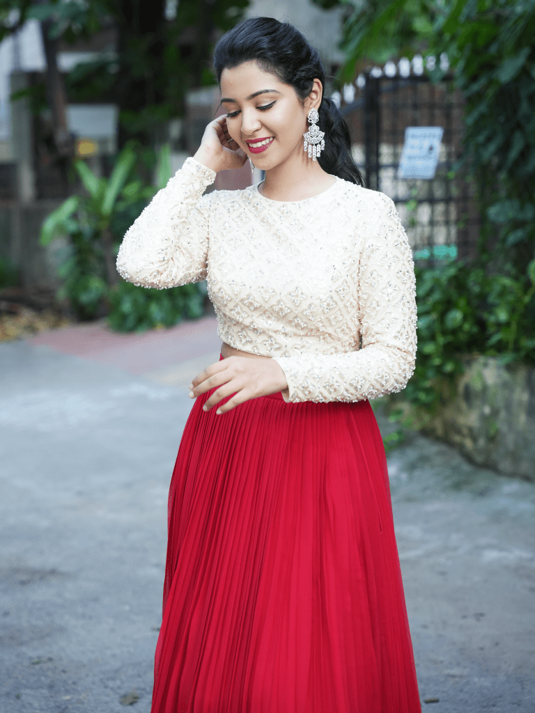 Red and white georgette dress