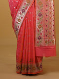 Banaras pattu fancy saree in pink color allover zari motifs and paithani border paired with plain blouse