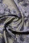 Soya silk saree pastel grey color with allover multi color floral prints, small contrast border and plain blouse
