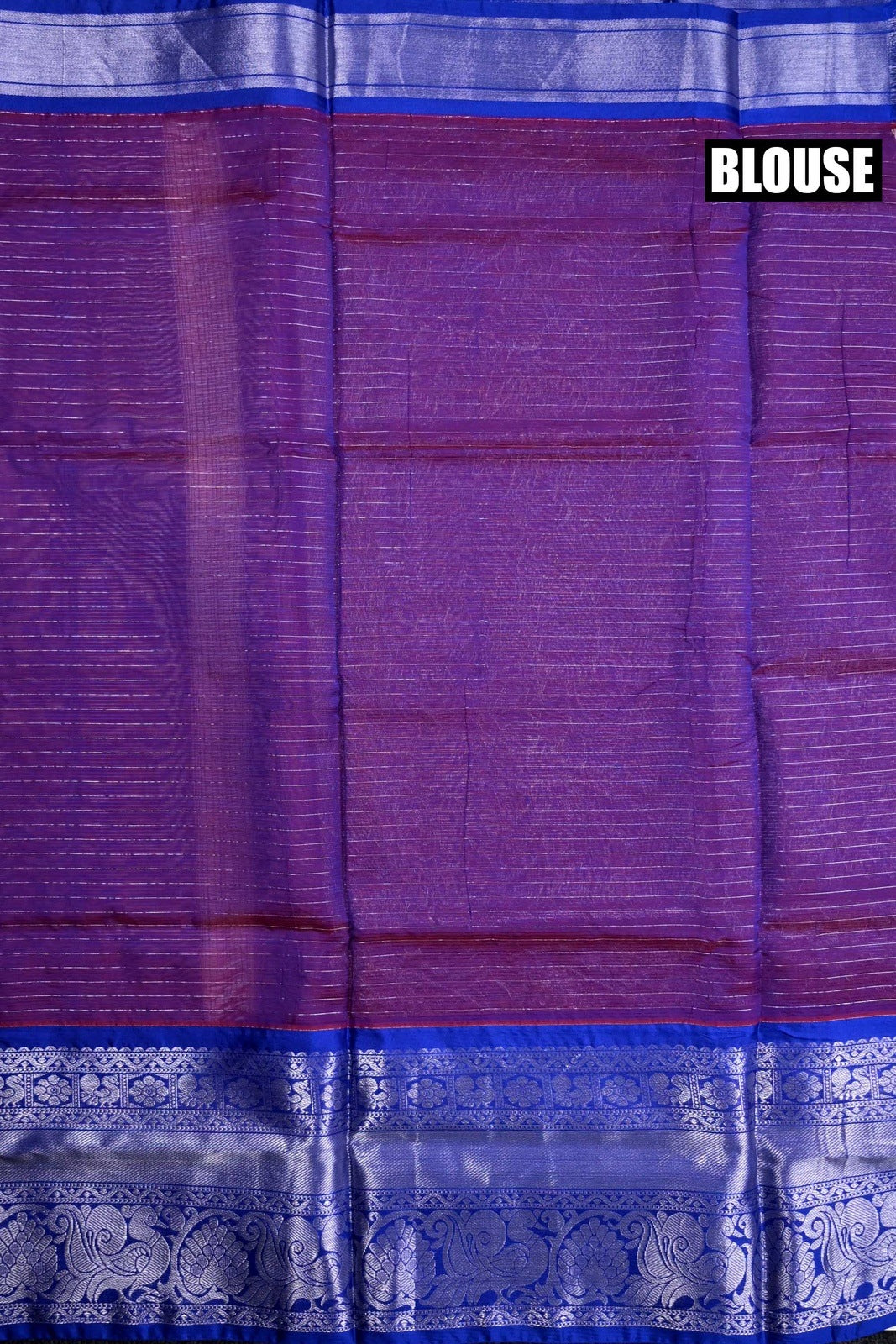 Mangalgiri pattu saree orange and blue color with allover silver zari checks weeving, big zari border and plain blouse