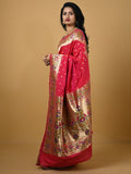 Banaras pattu fancy saree in dark pink color allover zari morifs and paithani border paired with plain blouse