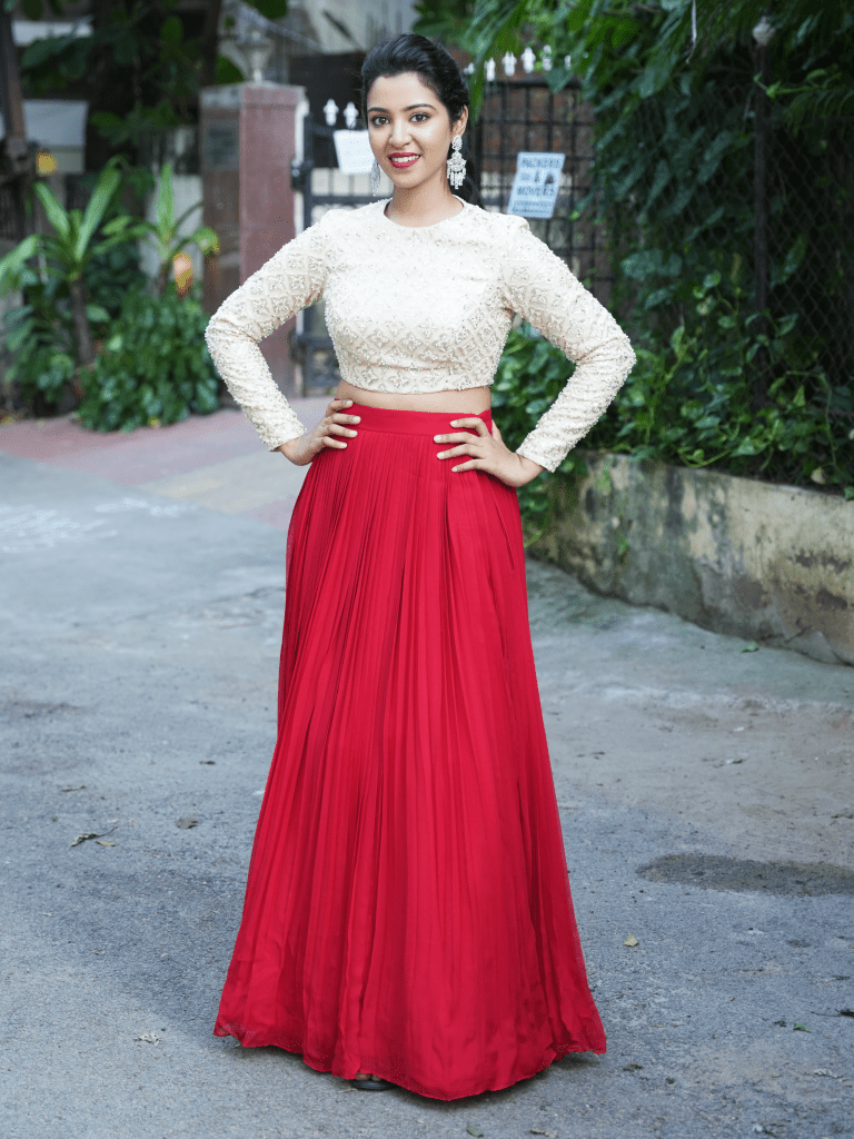 Red and white georgette dress