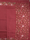 Tussar fancy saree allover checks with embroidery border and attached blouse