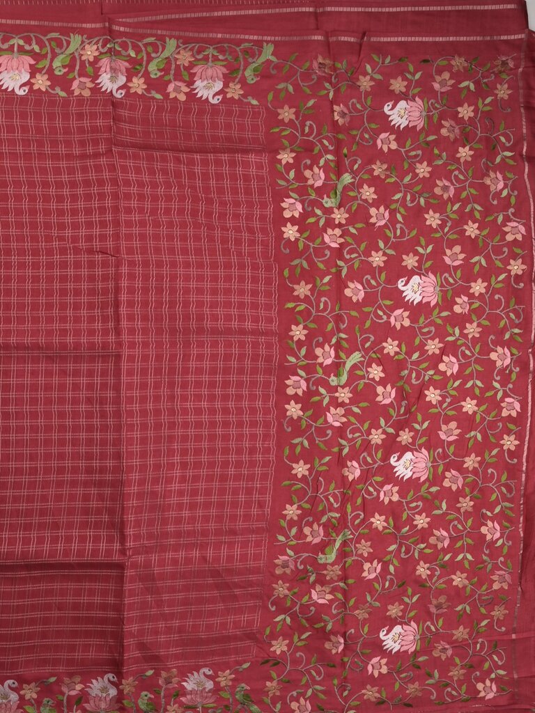 Tussar fancy saree allover checks with embroidery border and attached blouse