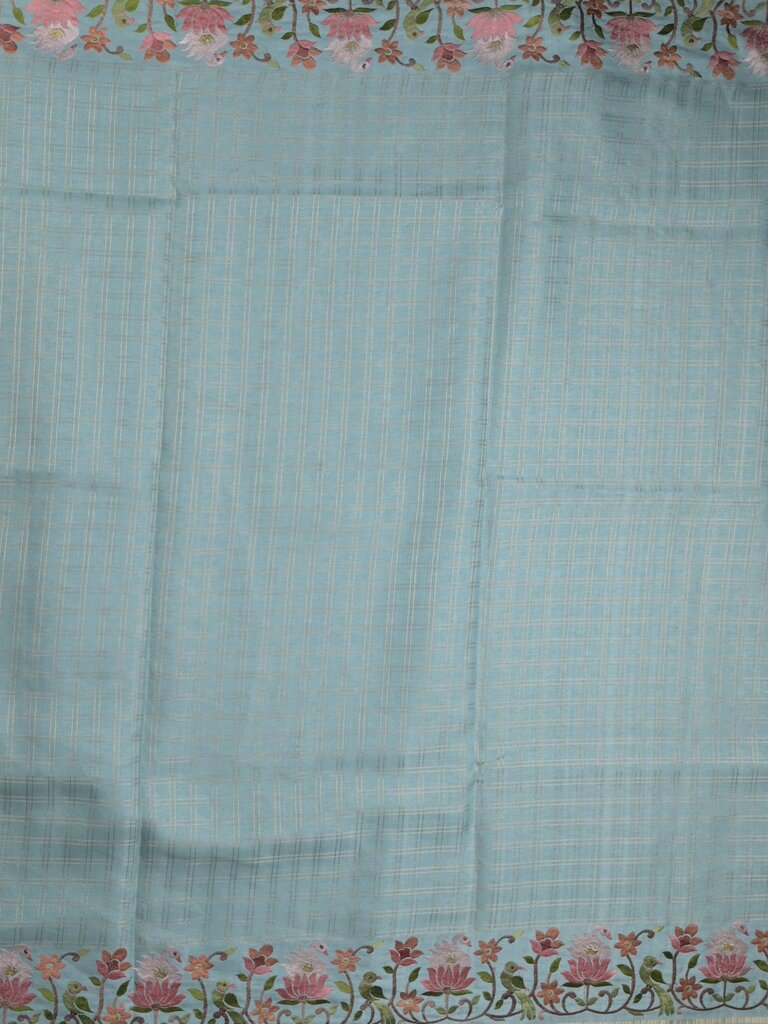 Tussar fancy saree allover checks with embroidery border and attached blouse