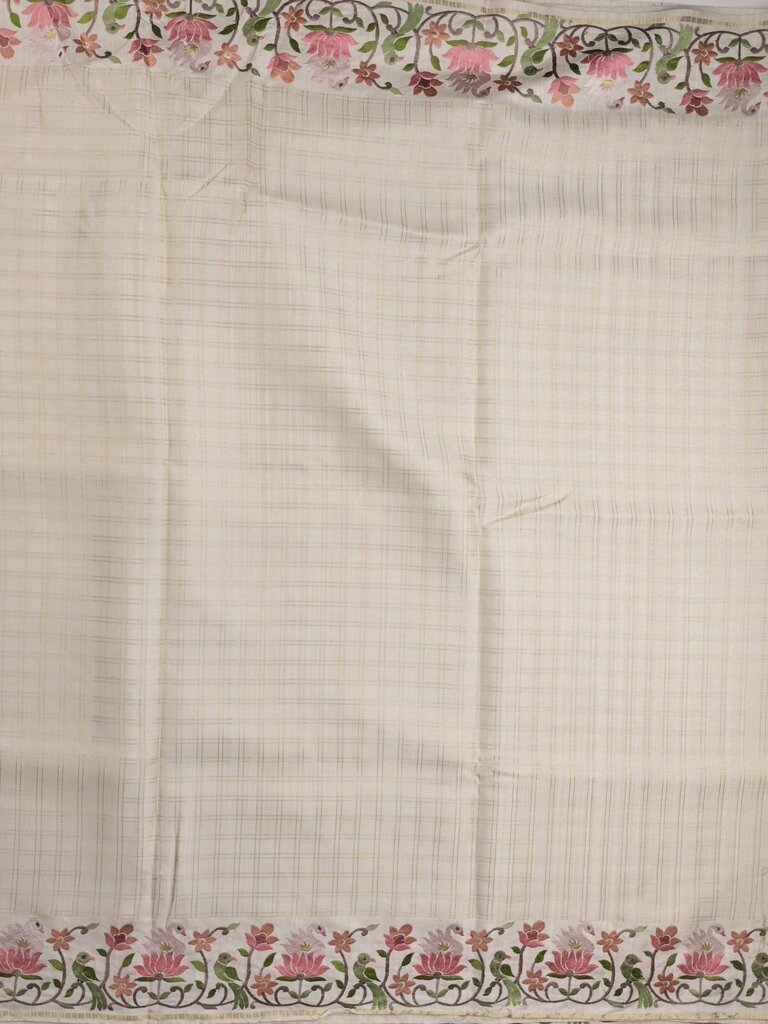 Tussar fancy saree allover checks with embroidery border and attached blouse