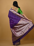 Banaras pattu fancy saree in blue color allover zari motifs and paithani border paired with plain blouse