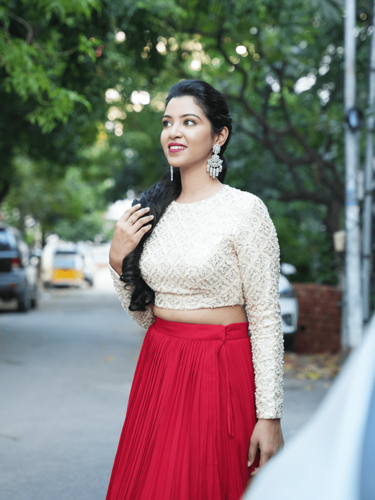 Red and white georgette dress