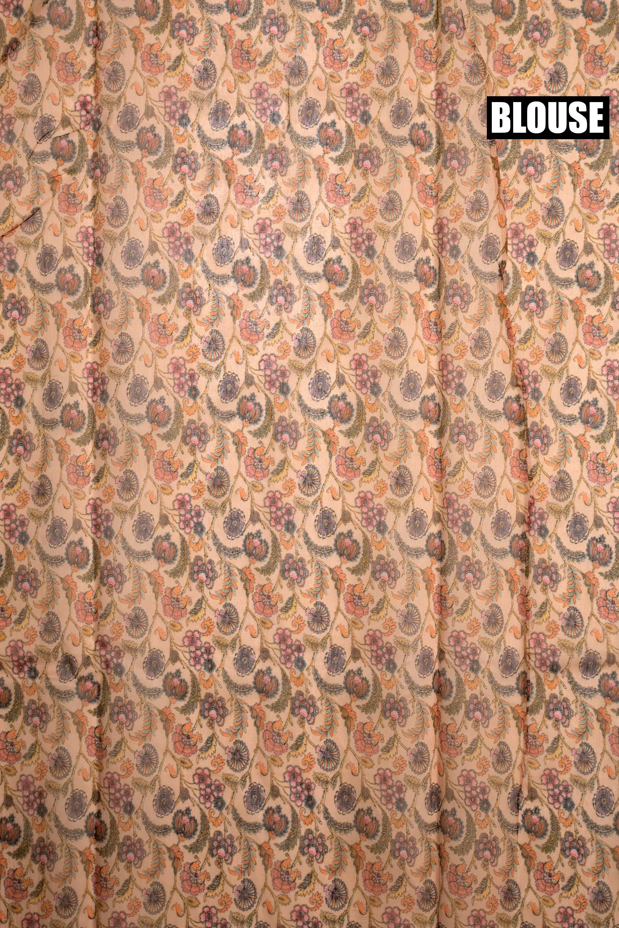 Tussar jute saree light brown color with kalamkari prints, big printed pallu, small kaddi border and printed blouse