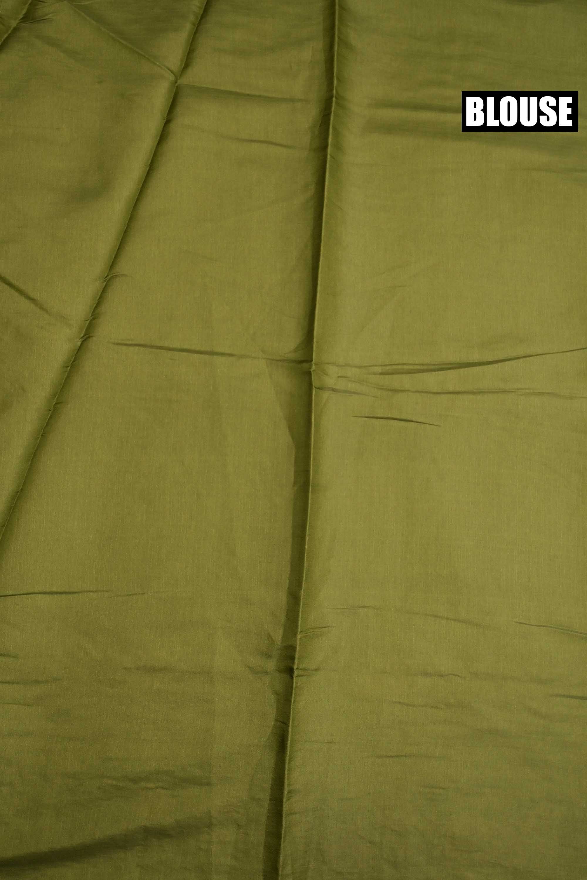 Tussar fancy saree olive green color allover thread weaving with self pallu and attached plain blouse