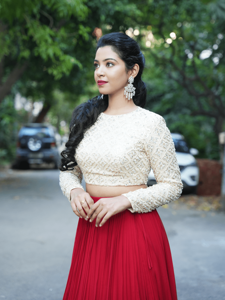 Red and white georgette dress