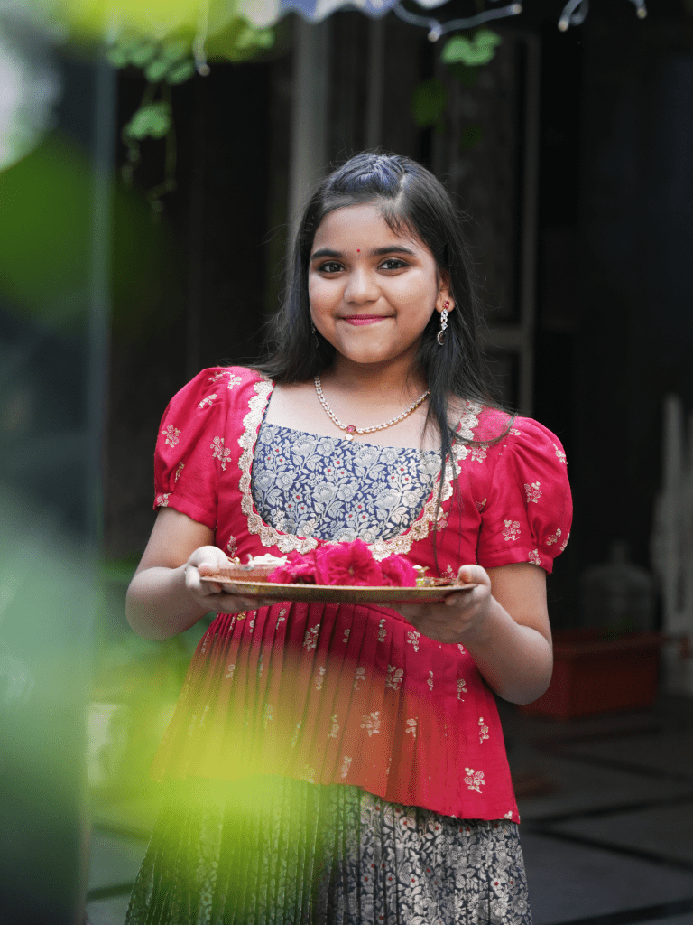 Navy blue and red color banaras lehenga