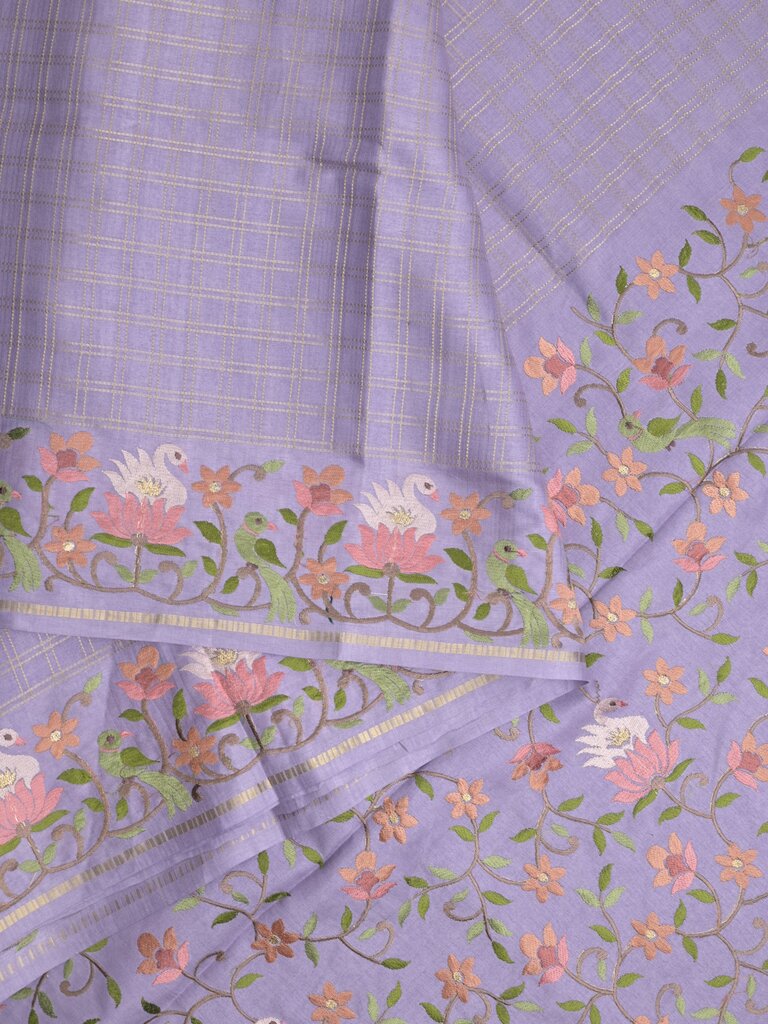 Tussar fancy saree allover checks with embroidery border and attached blouse