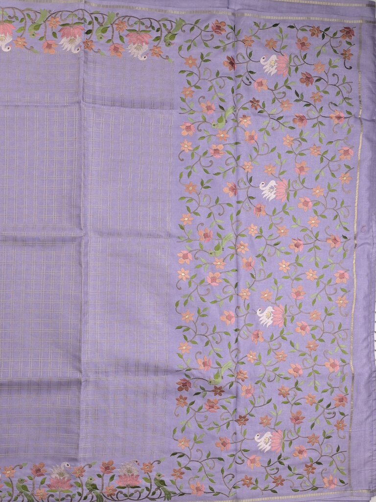 Tussar fancy saree allover checks with embroidery border and attached blouse