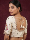 Pure raw silk maggam work blouse for women | Round neck | Cream color