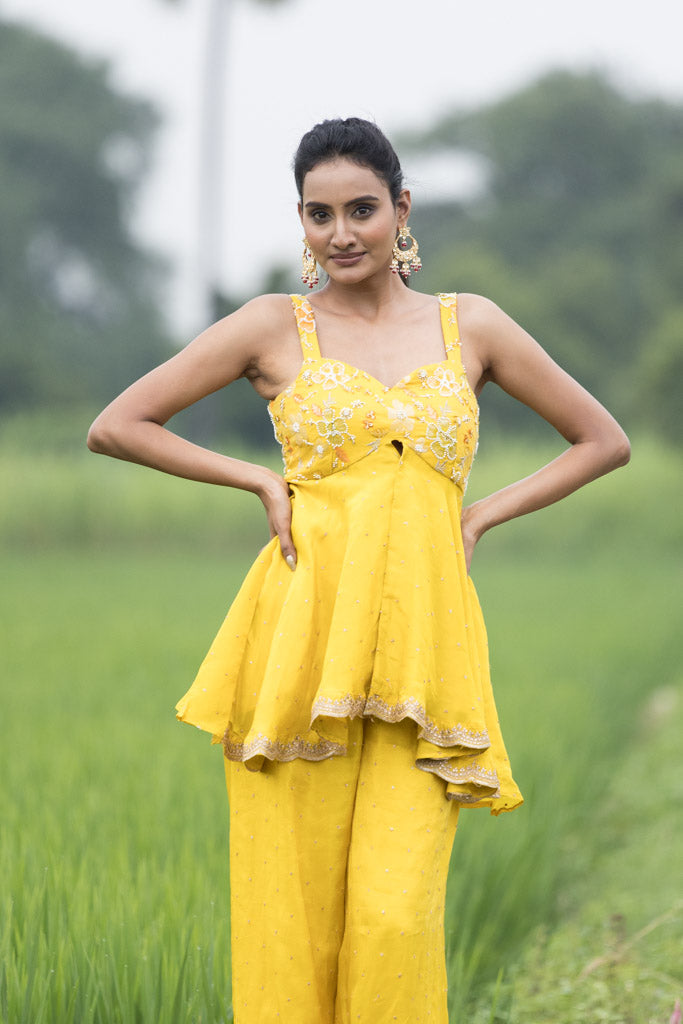 Yellow Peplum top with plazzo pant