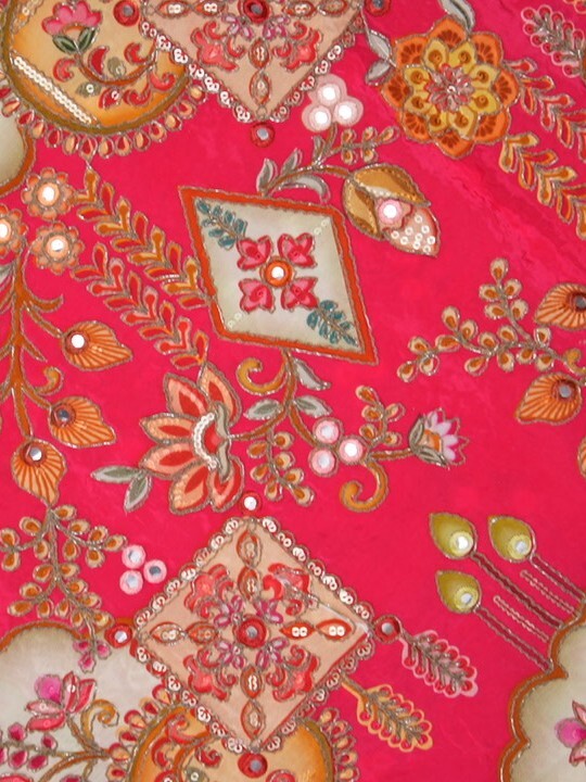 FABRIC ONLY Pink color crape fabric with allover embroidery - per meter