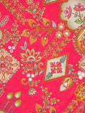 FABRIC ONLY Pink color crape fabric with allover embroidery - per meter