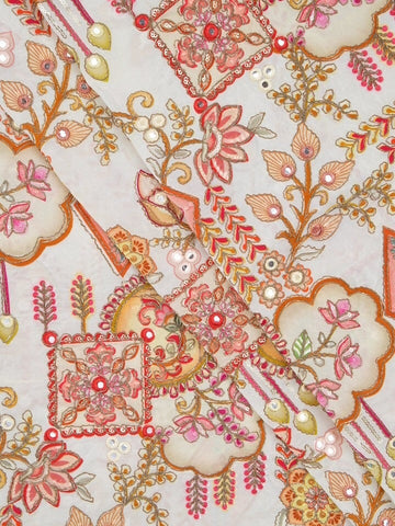 FABRIC ONLY White color crape fabric with allover embroidery - per meter