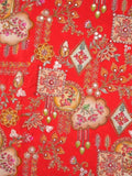 FABRIC ONLY Orange color crape fabric with allover embroidery - per meter