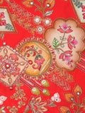 FABRIC ONLY Orange color crape fabric with allover embroidery - per meter