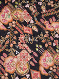 FABRIC ONLY Black color crape fabric with allover embroidery - per meter