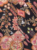 FABRIC ONLY Black color crape fabric with allover embroidery - per meter