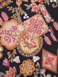 FABRIC ONLY Black color crape fabric with allover embroidery - per meter